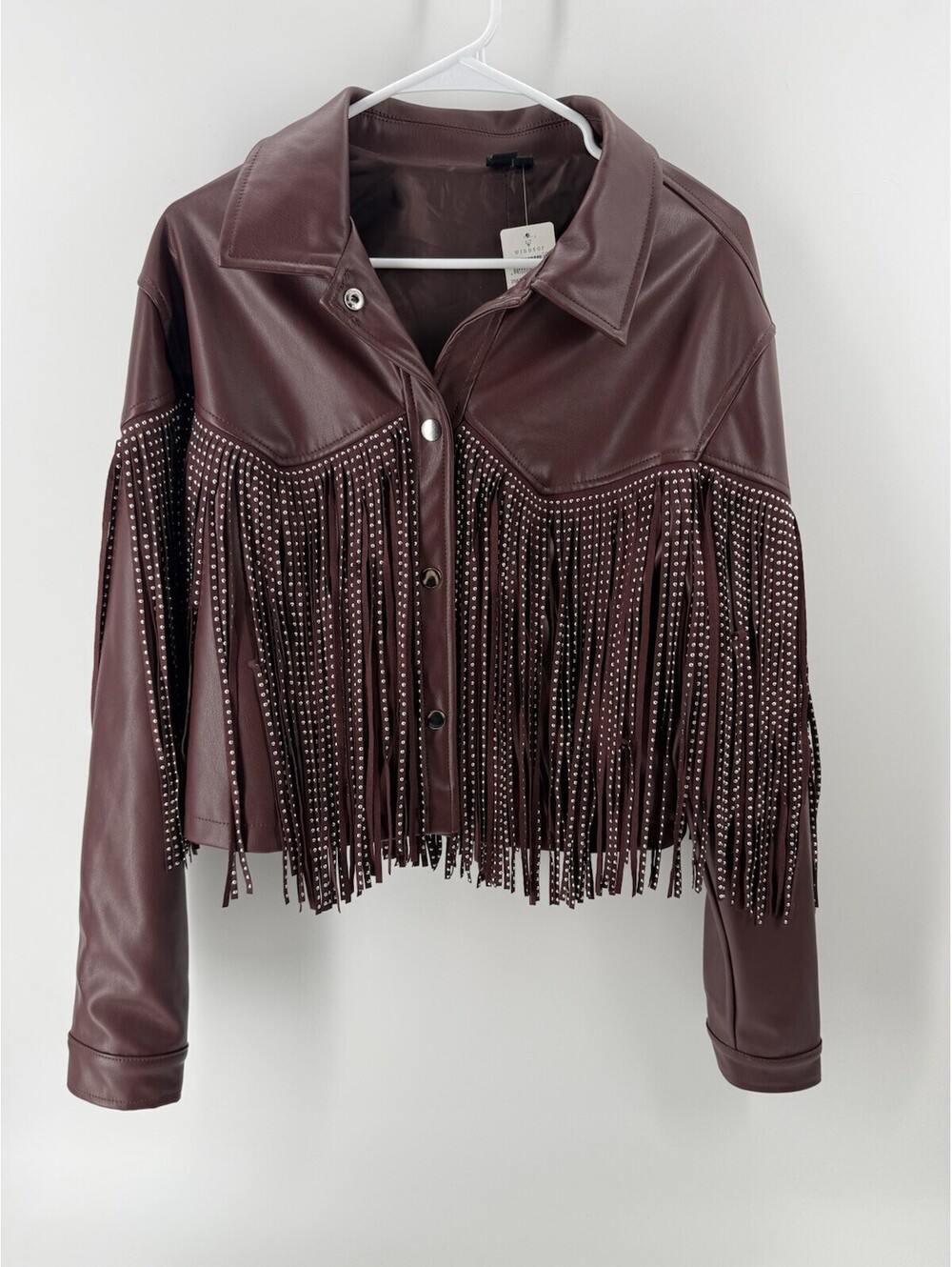 Faux Suede Fringe Jacket Women’s Large Western Cowgirl Studded Boho NWOT